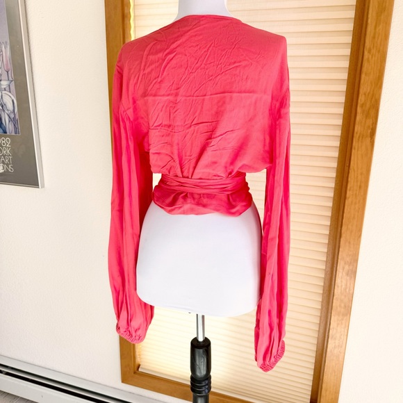 Loco Lindo Retro Coral Pink Vintage Style Babaloo Wrap Top XL Balloon Sleeves - Picture 6 of 9